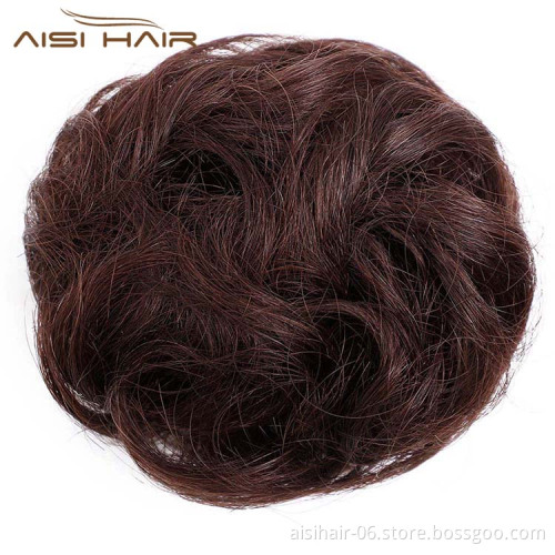 Aisi Hair Brazilian Human Hair Curly Brown Chignon Bun Elastic Rope Rubber Band Hairpiece Clip In Extension For Black Women
